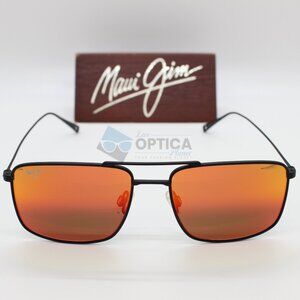 NEW MAUI JIM AEKO RM886-02 Polarized Titanium SunglasseS Matte Black/Red Mirror